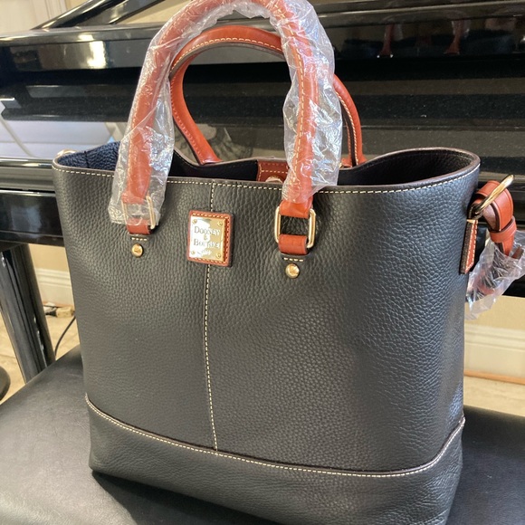 Dooney & Bourke Black and Tan Leather Tote & Wallet - Picture 1 of 5